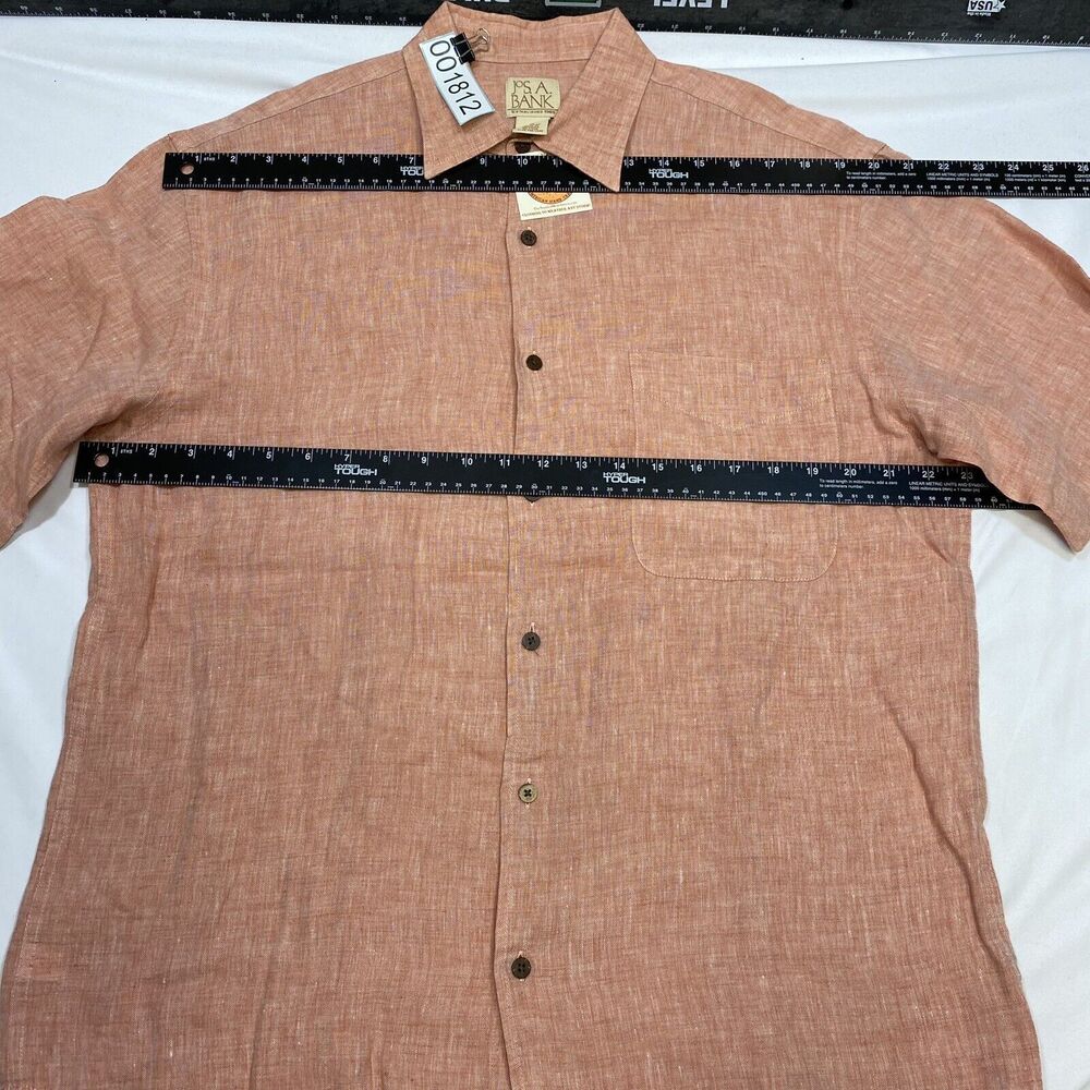 Jos A Bank Linen Shirt Men's Medium Pink Short Sleeve Summer Comfort Button Up - Picture 14 of 16